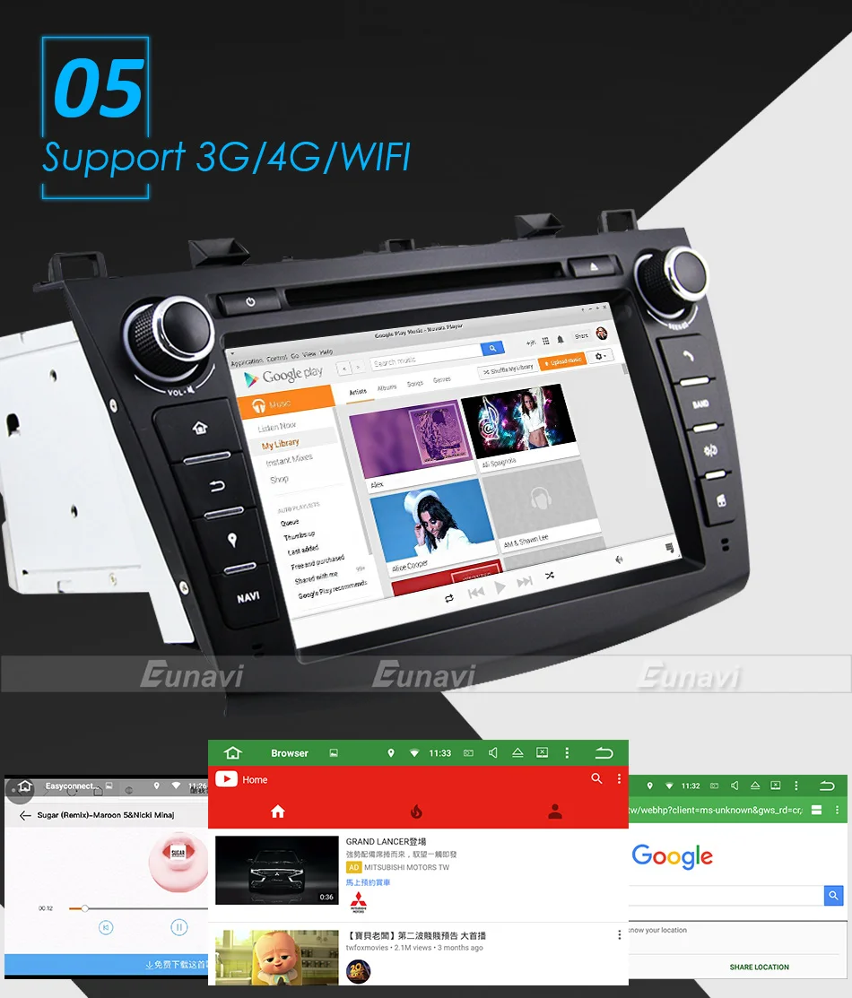 Discount Eunavi 8" HD Screen 2 din Android 9.0 Quad Core Car DVD Player for 2010 2011 2012 2013 MAZDA 3 stereo radio GPS Navigation wifi 10