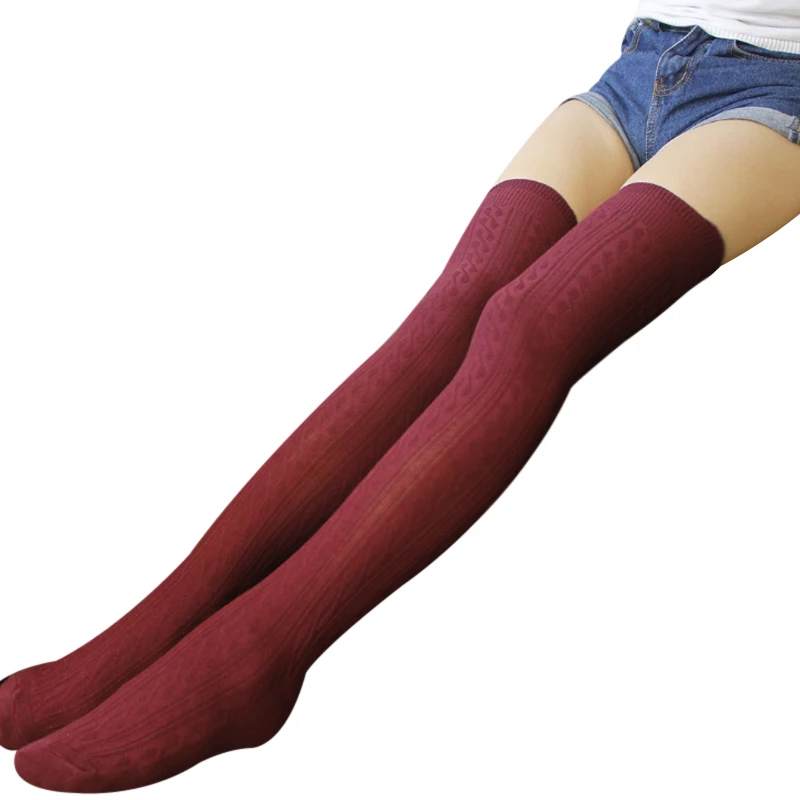 

Cotton Kint Womens Warm Knee High Stockings 2017 Winter Over Knee Sexy Stocking Medias Plus Size Hold Up Stockings Collant Femme