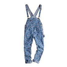 2019 European and American streets Hip Hop Washed Light blue Cashew Flower Embroidery Loose HIP-HOP Bib Men and Women jeans 2019 European and American streets Hip Hop Washed Light blue Cashew Flower Embroidery Loose HIP-HOP Bib Men and Women jeans