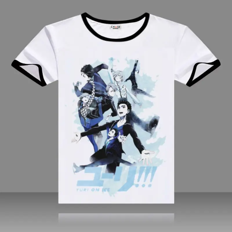 Популярные футболки Yuri on Ice Plisetsky черные топы с круглым вырезом и коротким рукавом