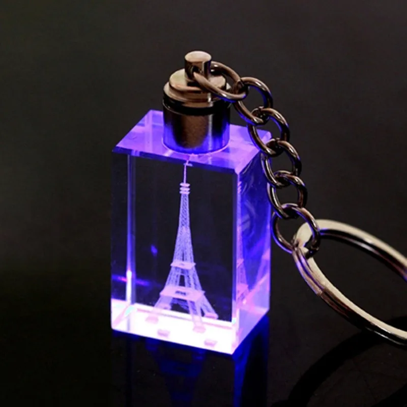 

XINTOU LED Eiffel Tower Cube Crystal Keychain Novelty Key Accessories Electronic Key Chain Graduation Souvenir Key Ring Crafts