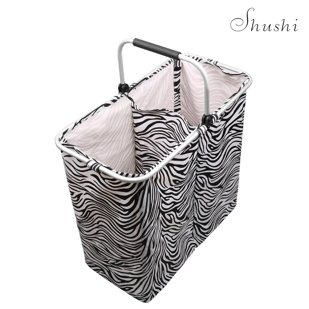 

Shushi Two Grid Collapsible Laundry Basket Waterproof Bathroom Laundry Organizer Home Folding Dirty Clothes Storage Basket