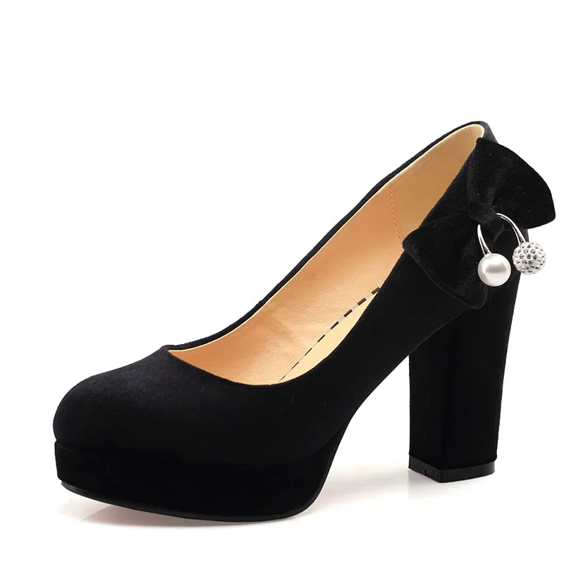 YMECHIC/ г.; летние модельные офисные вечерние туфли; женская обувь на высоком каблуке с бантом; женские туфли-лодочки на платформе с кристаллами; цвет синий, черный; размера плюс - Цвет: Черный