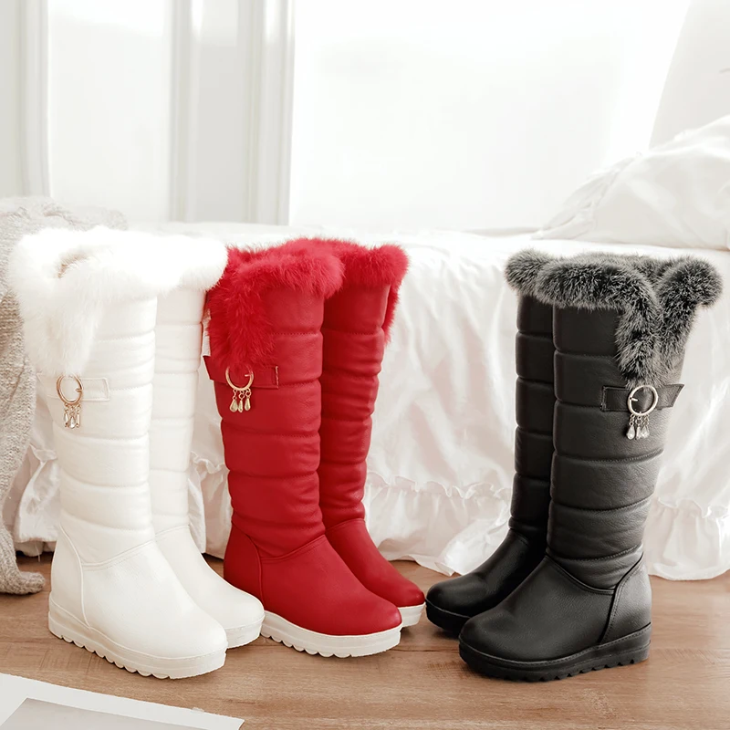 

S.Romance Women Snow Boots Woman Winter Shoes Warm Plush Lining Rabbit Fur Knee High Antiskid Rubber Sole 2018 34-43 New SB355