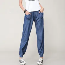 Новинка лета, тонкие, дышащие, крутые, Tencel джинсы, широкие штаны, штаны с эластичной резинкой на талии для женщин, большие размеры CK008