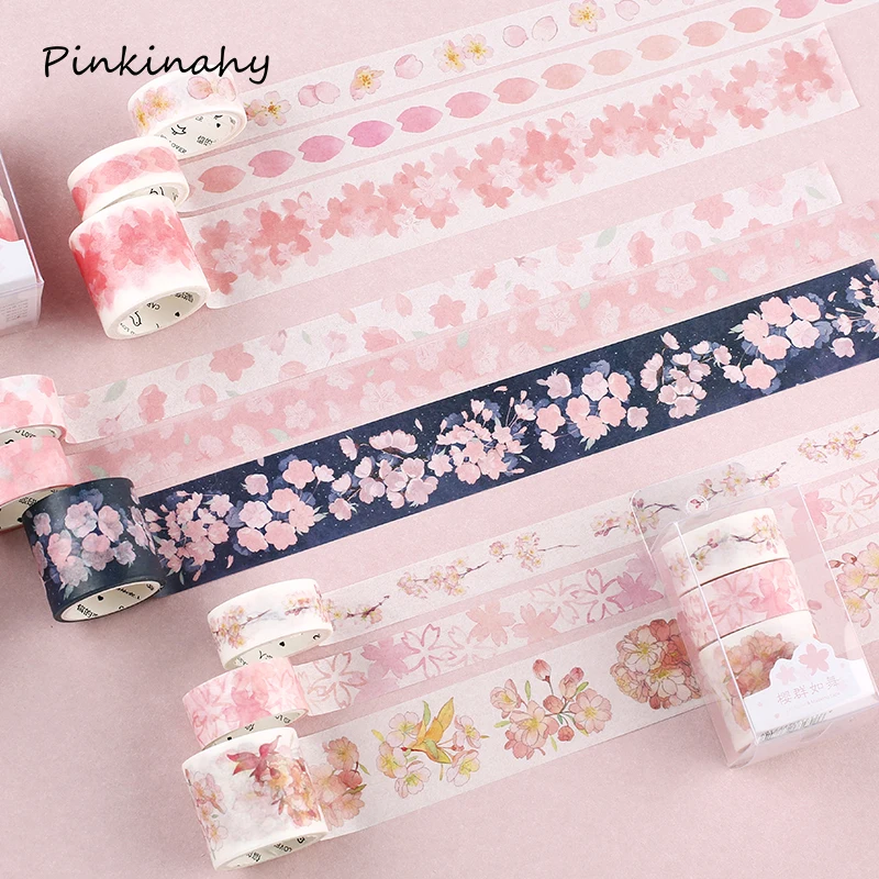 

3 pcs/pack Cherry Sakura Bullet Journal Washi Tape Set DIY Scrapbooking Sticker Label Masking Tape School Office Supply