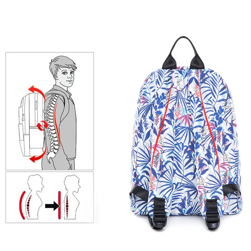 Student Canvas Backpack Breathable Double Shoulder Rucksack Women Daypack Travel Light Weight College Bag Leaf Printed Bagpack