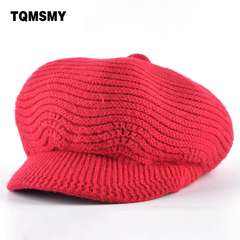 

TQMSMY Solid color berets women's winter knitted Rabbit wool hat girls double layer bone Plus velvet Boina caps for women gorros