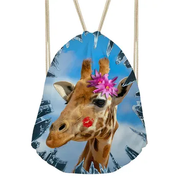 

THIKIN Cute Giraffe Printing Drawstring Backpack for Girls Student Storage Package Backpack 3D Animal Daily Travel Bag Mochila