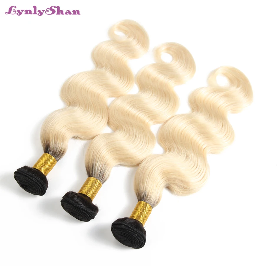 

Lynlyshan Hair 1B/613 Indian Body Wave Hair 1/3 Bundles Dark Roots Ombre Light Blonde Bundles Remy Human Hair Extension