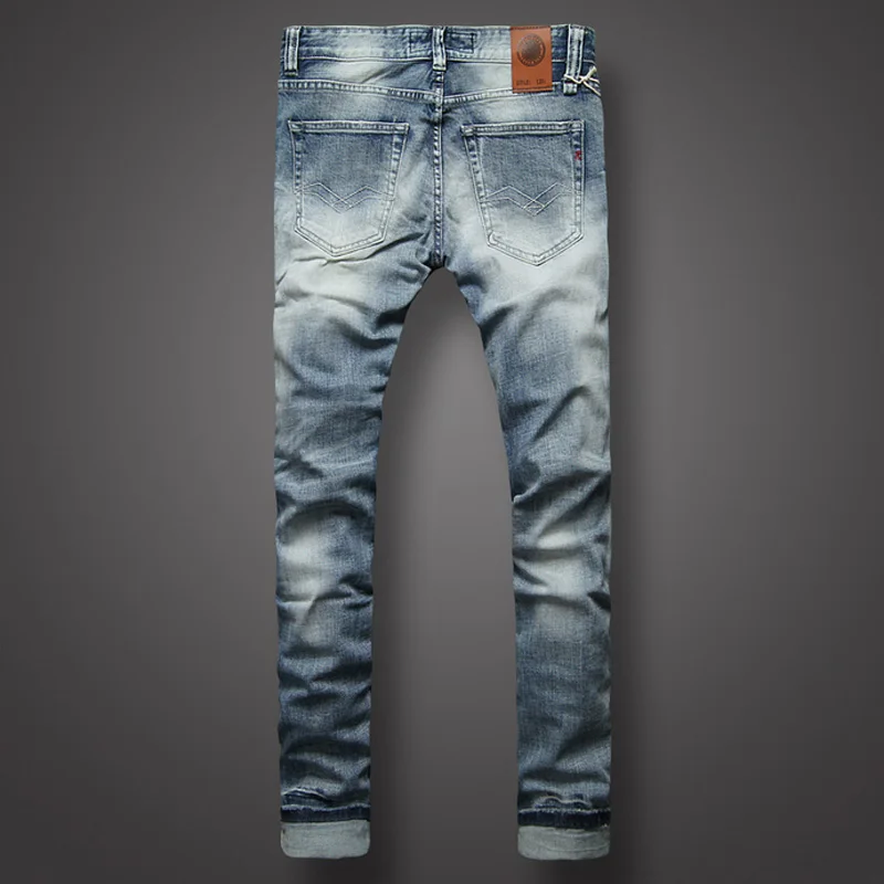 Italian Style Fashion Mens Jeans High Quality Slim Fit White Wash Light Blue Color Denim Jeans Men Brand Classic Buttons Pants 