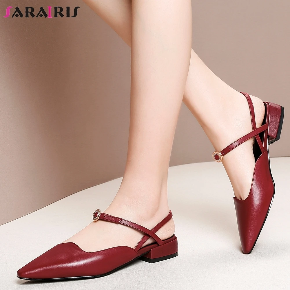 

SARAIRIS 2019 Large Size 33-43 Genuine Cow Leather Chunky Heels Casual Shoes Woman Sandals Buckle Elegant Sandals Womam Shoes