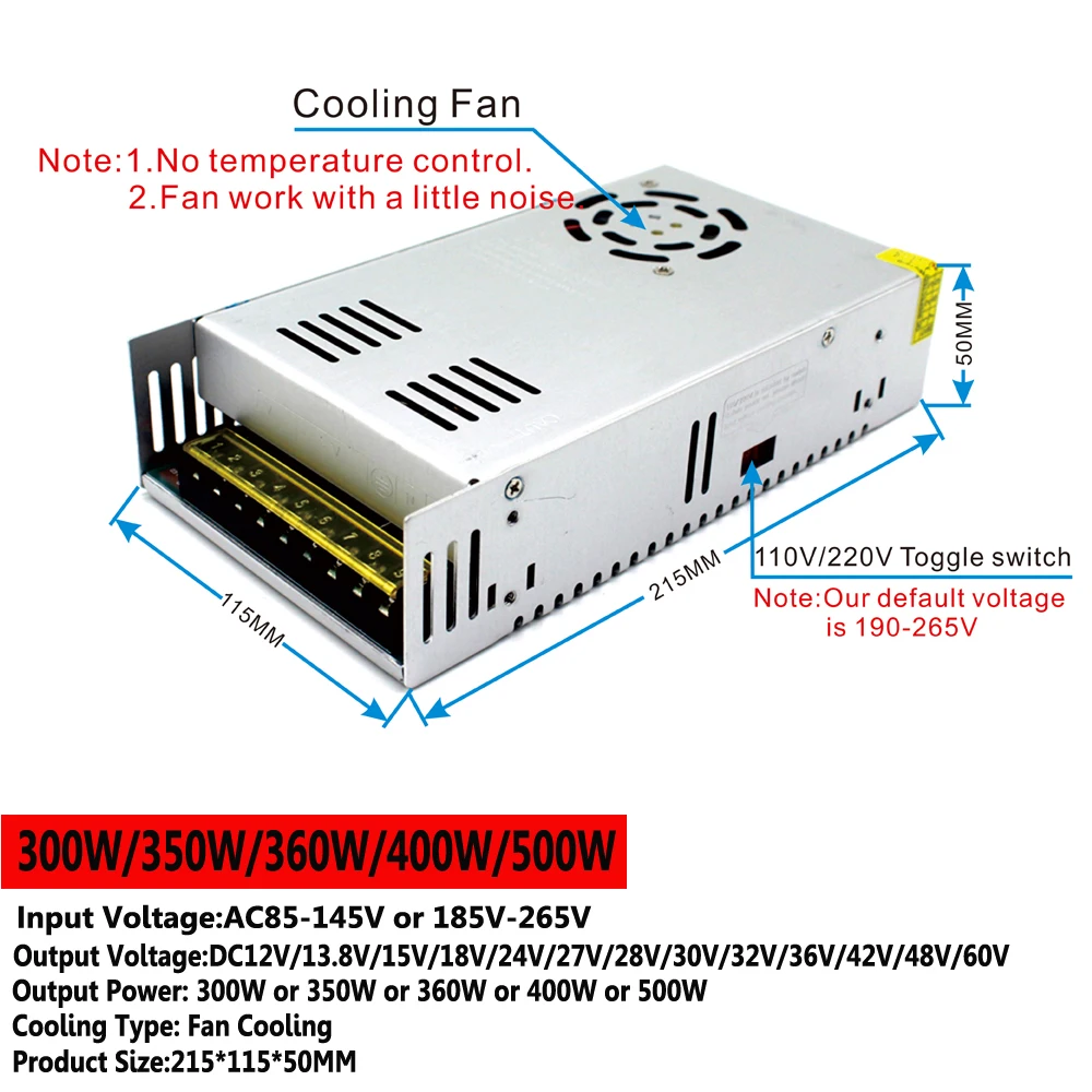 Источник питания постоянного тока 12 В 13,8 В 15 в 18 в 24 в 28 в 30 в 32 в 36 в 42 в 48 в 60 в 300 Вт 350 Вт 360 Вт 400 Вт 480 Вт 500 Вт 600 Вт 720 Вт 800 Вт 1000 Вт 1200 Вт SMPS