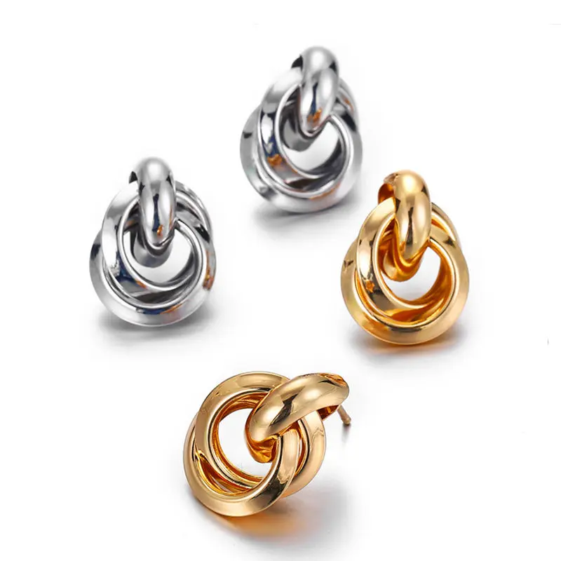 

EK338 2019 New Gold Silver Color Knotted Stud Earrings for Women Classic Twisted Small Earrings Cute Solid Statement Jewelry