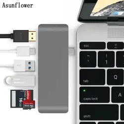 USB C концентратор к HDMI адаптер 4 к USB 3,0 концентратор тип-c мульти-сплиттер с кардридером TF SD слот Поддержка зарядка PD для Macbook Pro