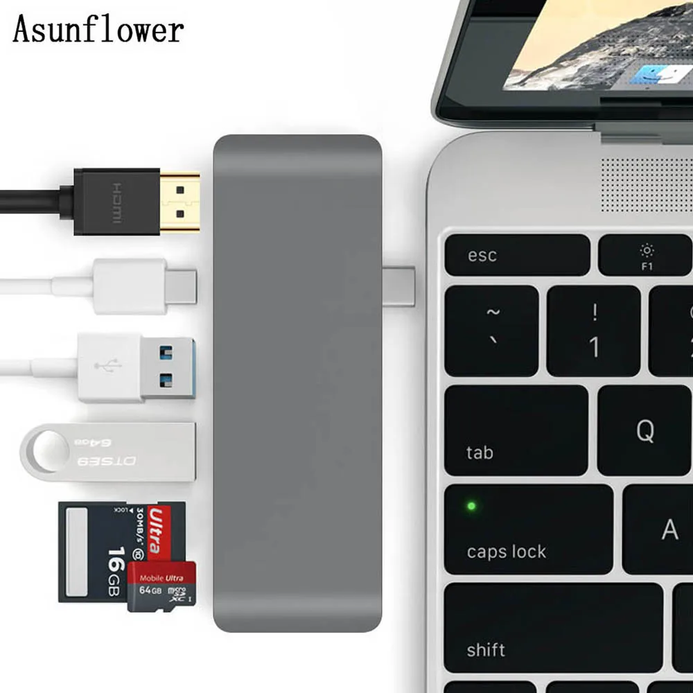 

USB C HUB To HDMI Adapter 4k USB 3.0 HUB Type-C Multi Splitter With Card Reader TF SD Slot Support PD Charging For Macbook Pro