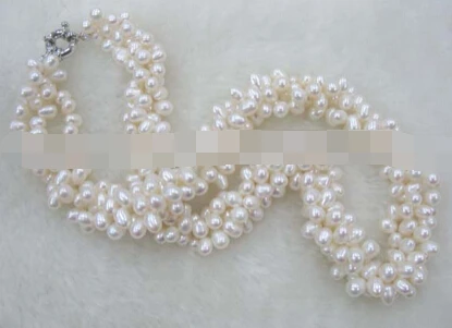 

Miss charm Jew1656 3rows white rice freshwater pearl necklace 17" AAA