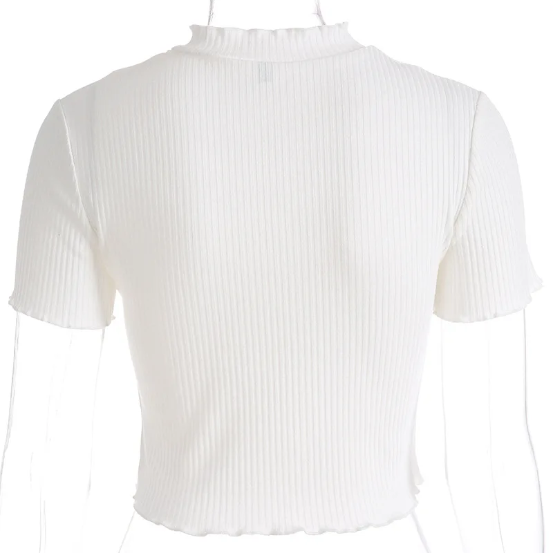 Модная Ребристая белая женская футболка с вышивкой глаза слезы, вязаный облегающий укороченный топ, футболка с коротким рукавом, летние футболки