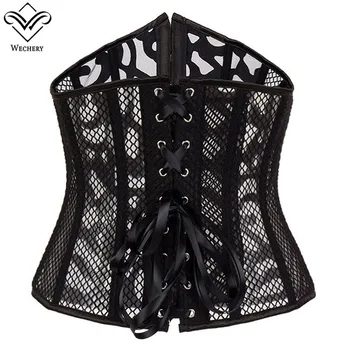 

Wechery Women Steampunk Corset Sexy Gothic Corselet Hollow Out Lace Up Corsets Mesh Bustiers Party Wedding Gorsets Tops