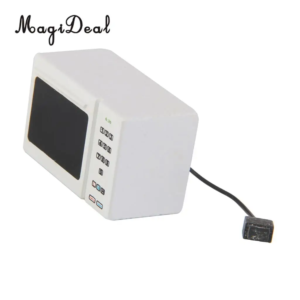 Modern Style 1:12 Scale Dollhouse Miniature Mini Wooden White Microwave Oven for Dolls House Kitchen Decor Life Scenes Toy