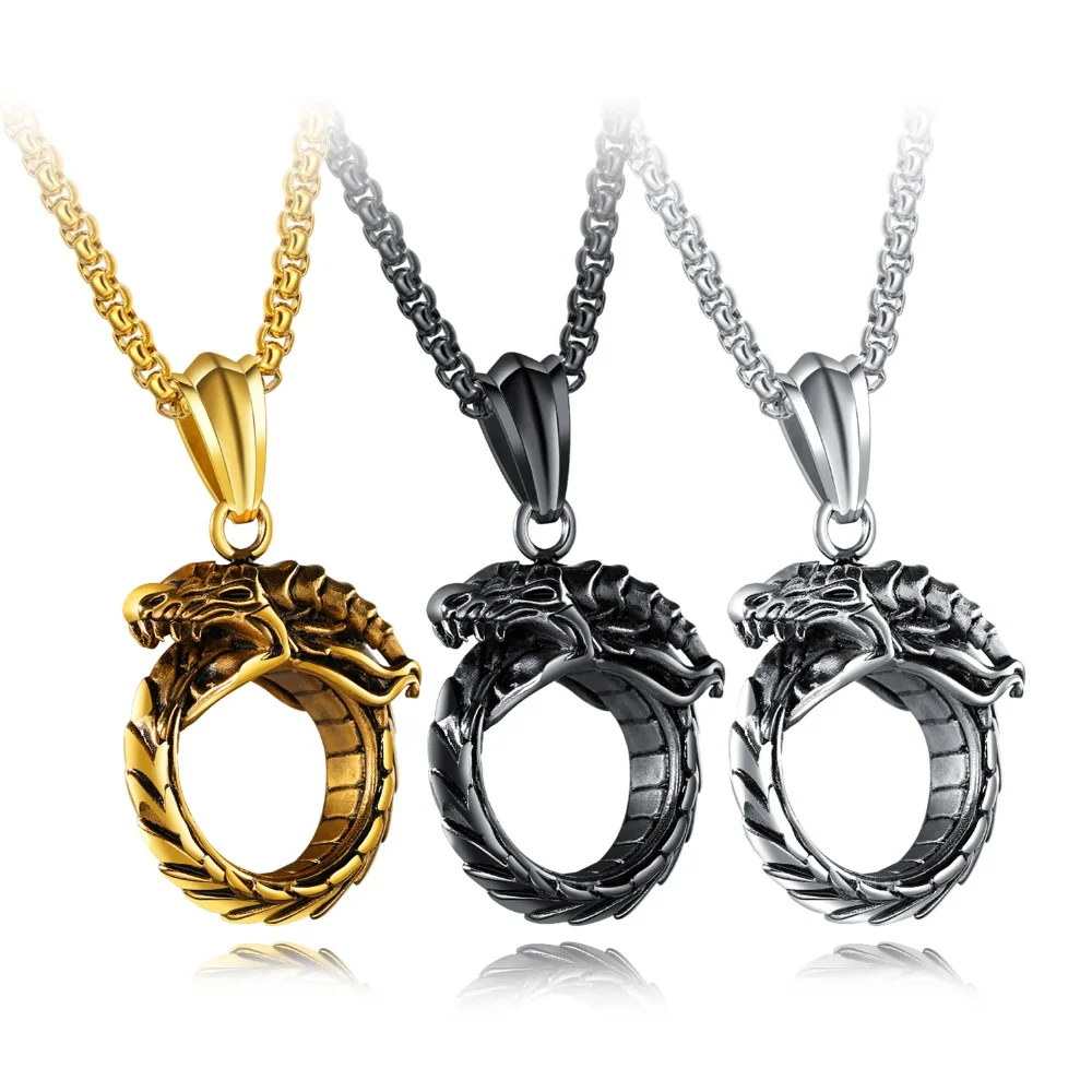 

Punk rock Style Stainless Steel Dragon Pendant Necklace For Man Link Chain Vintage Male Jewelry Gift 3colors