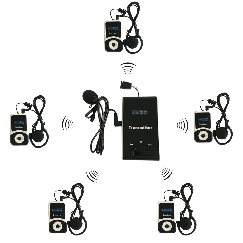 

1 Transmitter+5 Receivers Microphone Wireless Tour Guide System T131 for Tour Guiding Simultaneou Interpretation Meeting Church