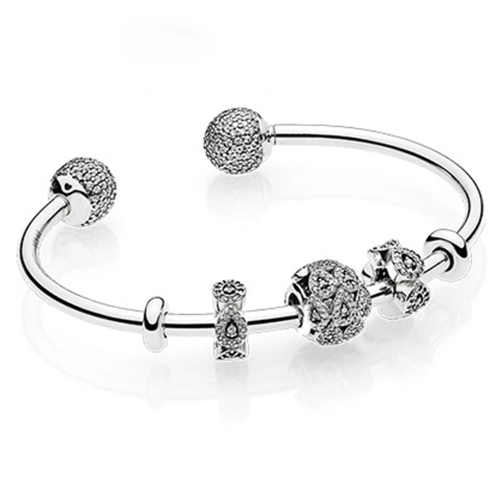 

NEW 2017 NEWEST 925 Sterling Silver Open bracelet suits Clear CZ Charm Bead fit Bracelet DIY bracelet For Women Jewelry
