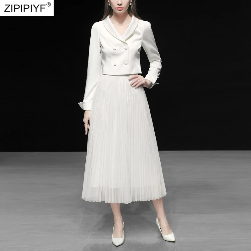 original zipipiyf white blazer skirt suit set Double breasted short
