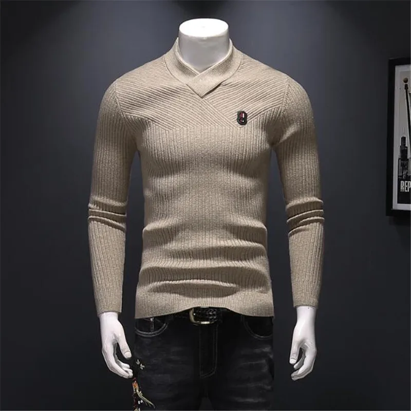 Высококачественный свитер из шерсти альпаки с длинными рукавами 95% осень мужской свитер чистого цвета с v-образным вырезом - Цвет: Khaki