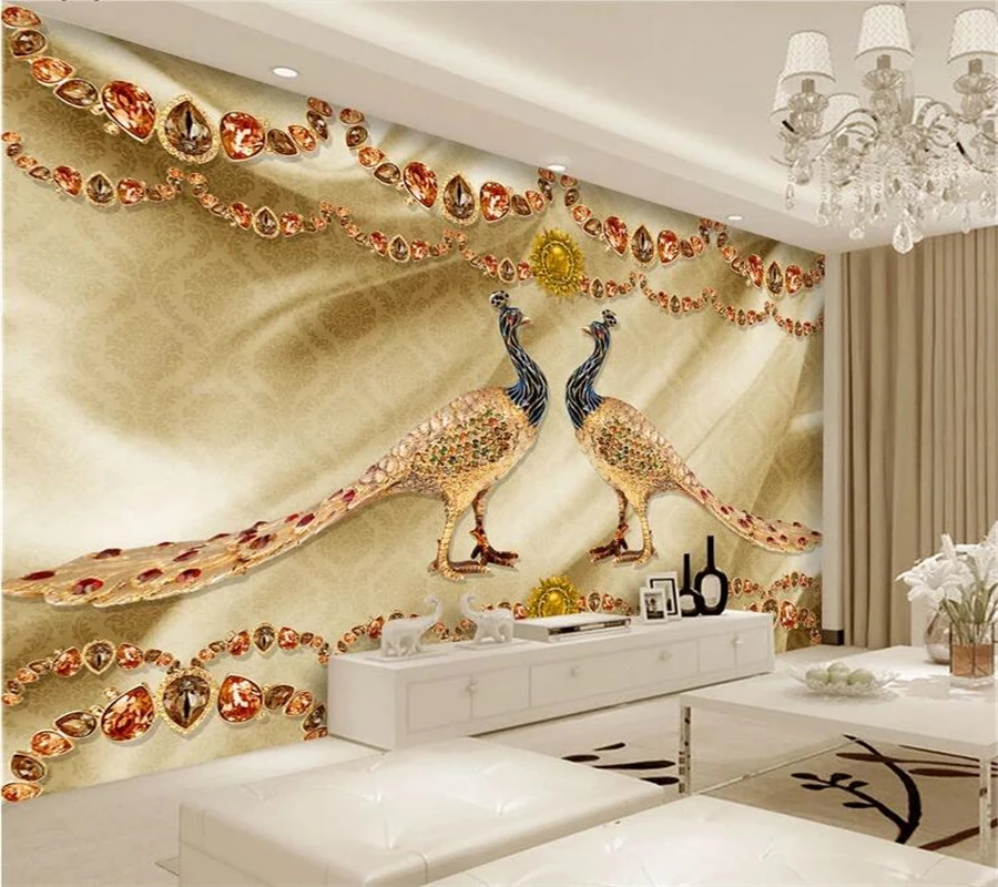 

Wellyu пользовательские обои, Европейский Роскошный Золотой Павлин, украшения, фоновые стены, 3d обои, домашний декор, papel de pared