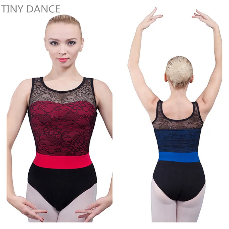 Free Shipping Adult Girls Sleeveless Cotton Lycra & Black Lace Dance