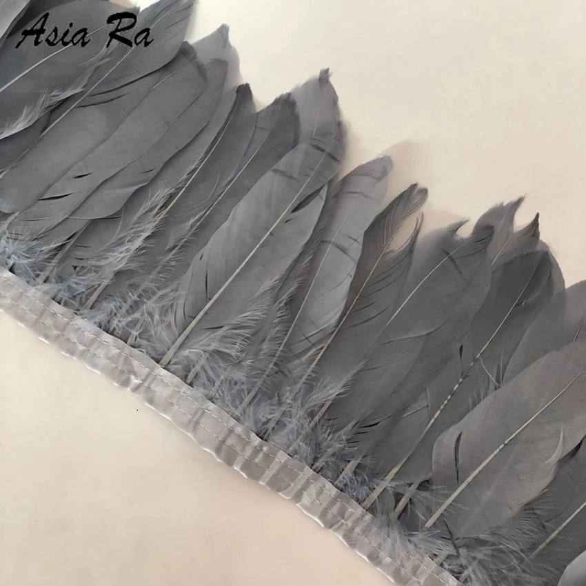 

Серый цвет перо отделка цена 10 метров гусиное перо полоски бахрома для карнавала сцены представление платье Шитье diy ремесла