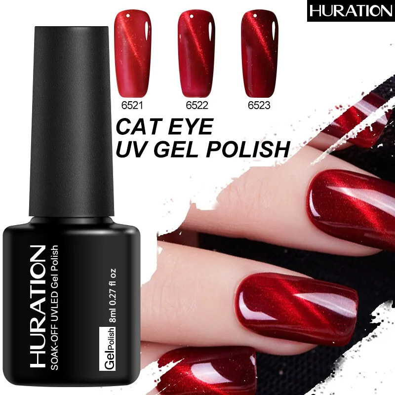 Huration 3D Cat Eye Red Flame Nail Gel Polish UV LED