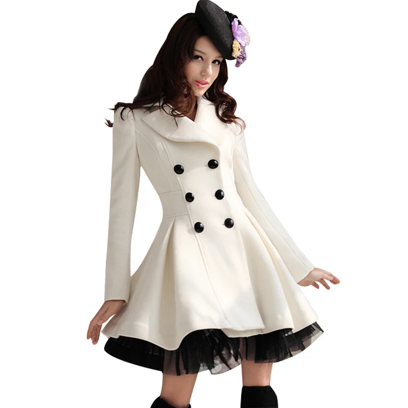 2015WinterWomenCoatLongWhiteWomensTrenchCoatsSkirtBottom