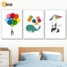 Balloon Whale Panda Wall Art Canvas Painting Nordic Posters And Prints Wall Pictures For Kids Bedroom Baby Boy Girl Room Decor