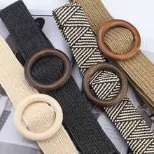 Ceinture de taille tressée style Boho, vintage, ceinture en bois massif pour femmes, ronde, boucle lisse en fausse paille, ceintures larges pour femmes, offre spéciale