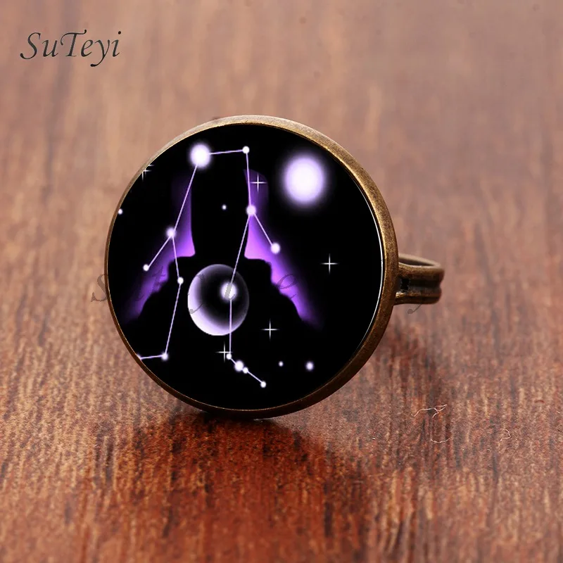 SUTEYI Ретро 12 кольцо созвездия DIY Овен, Телец Стрелец Gemimi Кристалл Кольца круглая картина под стеклом подарок ювелирные изделия