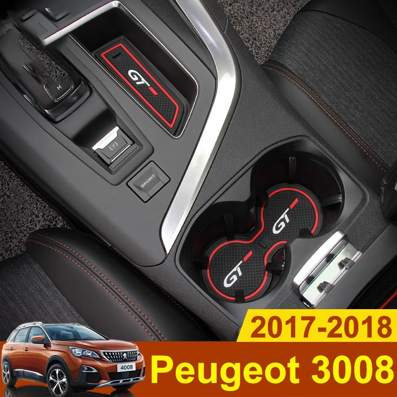 

For Peugeot 3008 GT 2017 2018 2019 Rubber Slot Pad Non-slip Cup Mats Anti Slip Door Groove Mat Stickers Car Styling Accessories