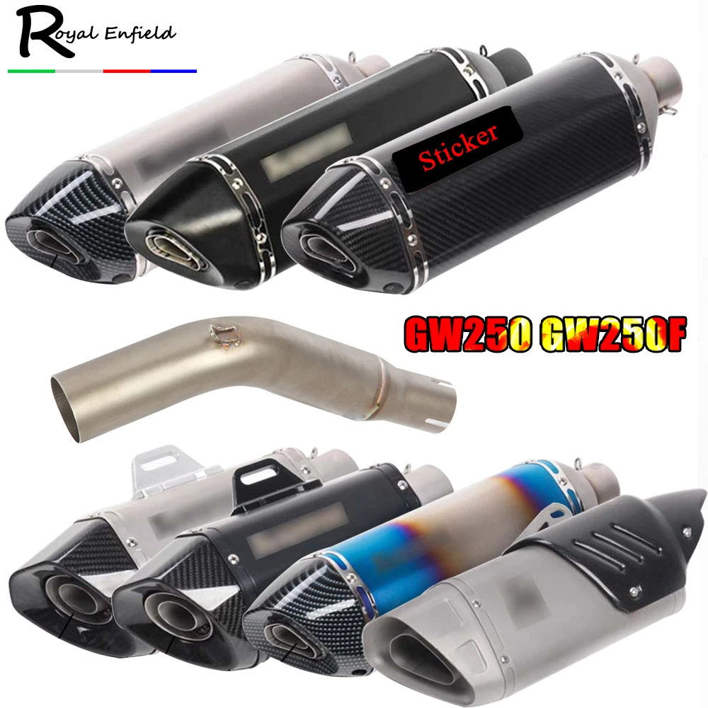 

For Suzuki GW250 GW250F DB Killer GW 250 Motorcycle Exhaust Middle Link Pipe Motorbike Laser Marking Carbon Muffler With Sticker