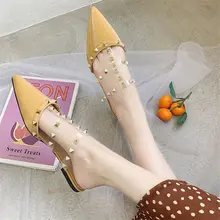 Women Flat Slippers Slip On Mules 2019 Summer shoes women Fashion Luxury Rivet T-strap Slides Slip Loafers Mules female shoes цена Women Flat Slippers Slip On Mules 2019 Summer shoes women Fashion Luxury Rivet T-strap Slides Slip Loafers Mules female shoes цены онлайн