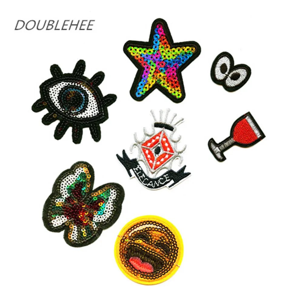 

DOUBLEHEE Eyes Stars And Butterfly Sequins Patch Embroidered Iron On Patches Embroidery Sew On DIY Coat Shoes Accessories