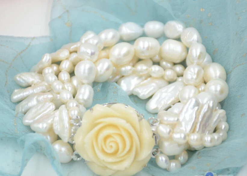 

Free shipping@@@@@P4698 5row 8" white rice baroque biwa freshwater pearl bracelet