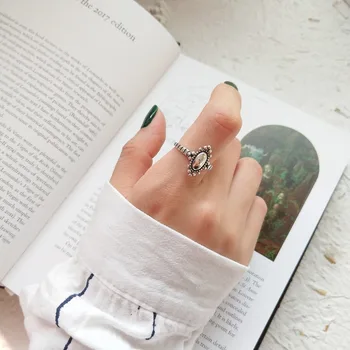 

Elegant Retro Authentic S925 Sterling Silver Fine Jewelry Oval geometric Ring Women's Punk J252