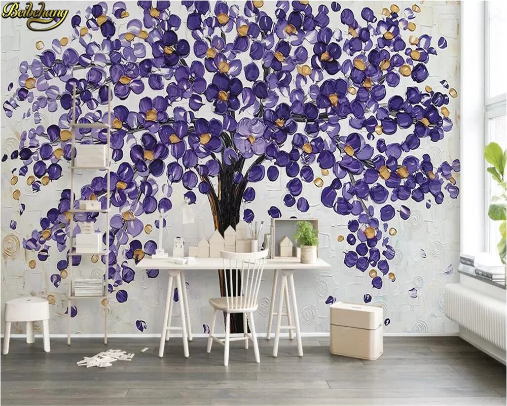 

beibehang Custom photo wallpaper mural a tree purple flower oil painting style simple Nordic TV background wall papel de parede