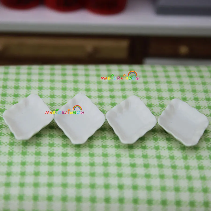 4 шт. маленькие тарелки ромбические Аксессуары для посуды для кукольного домика миниатюрные 1:12 мини кухонные белые