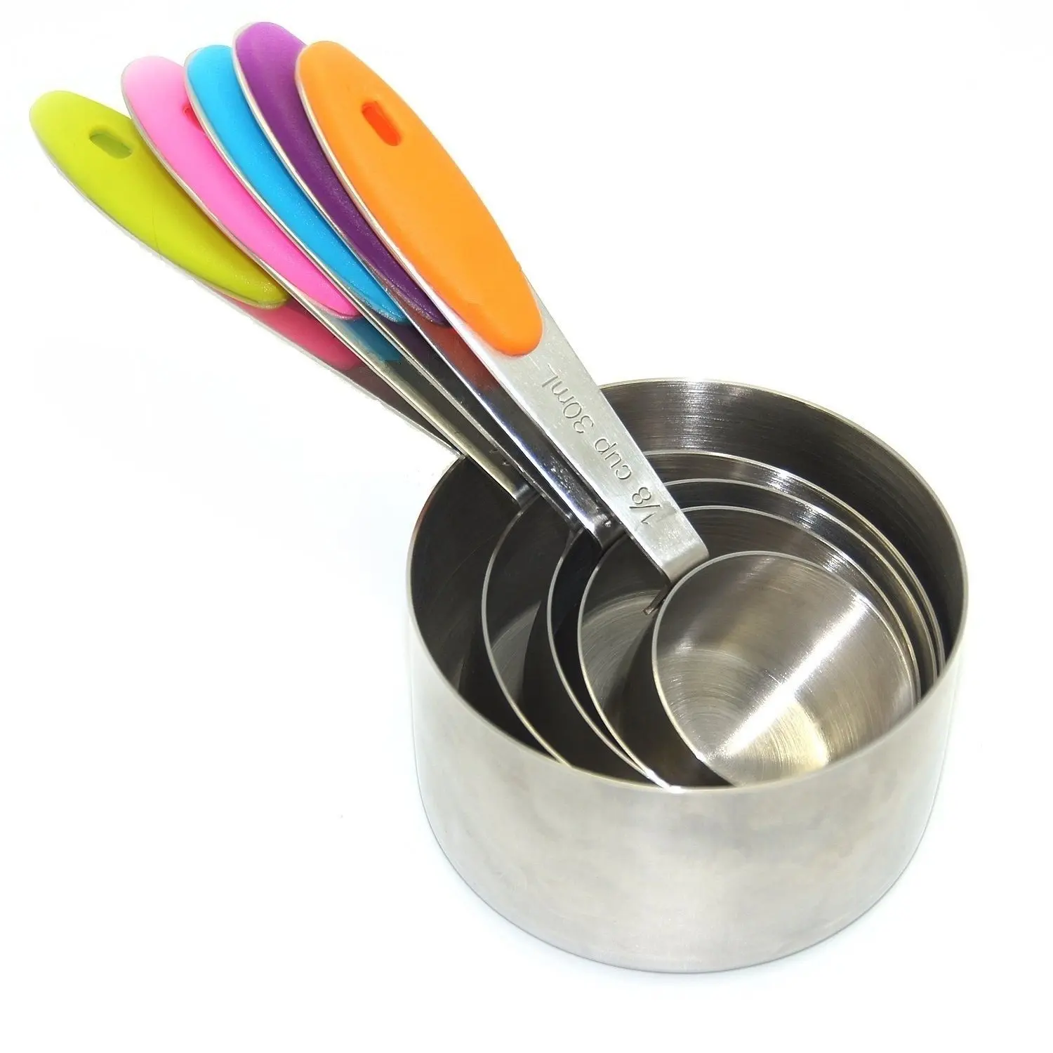 Stackable Set Kitchen Stainless Steel Measuring Cups With Ergonomic Handle Design Silicone