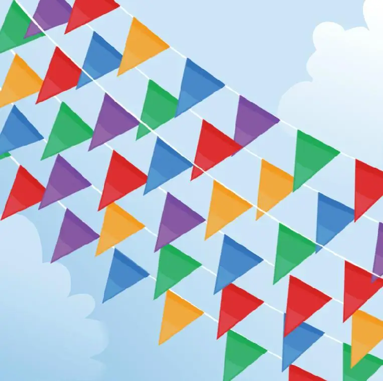

70m/lot Fabric Colorful Bunting Warning Banner Brithday Graduation Party Hang Triangles String Flags Wedding Outdoor Event Decor