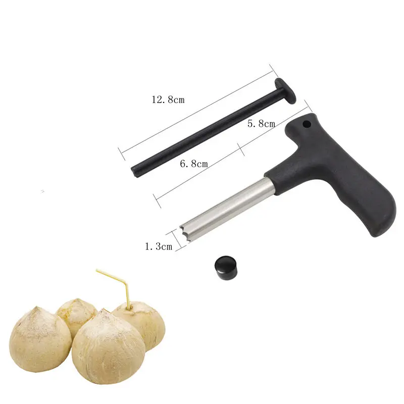 Kitchen Accessories Hot New Useful Durable Stainless Steel Coconut Opener Opening Driller Cut Knife Hole +Cleaning Stick JF