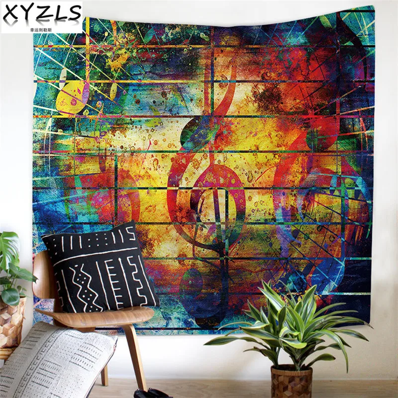 Us 13 2 20 Off Xyzls Europe Musical Note Thin Wall Tapestry Deco Background Hanging Cloth Geometric Bedroom Ceiling Tablecloth Shawl 200 150cm In