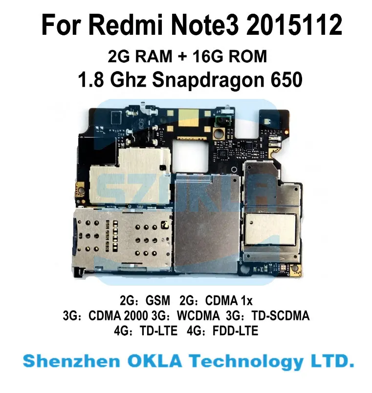 1 шт. Not Kate для Xiaomi Redmi Note3 Note 3 2015112 2G ram 16 Гб rom Snapdragon 650 1,8G б/у Материнская плата логическая плата